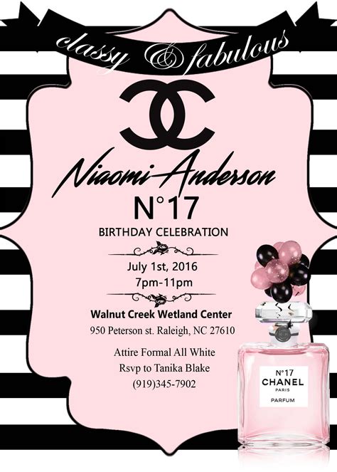 chanel birthday invitation|chanel invitation plain template.